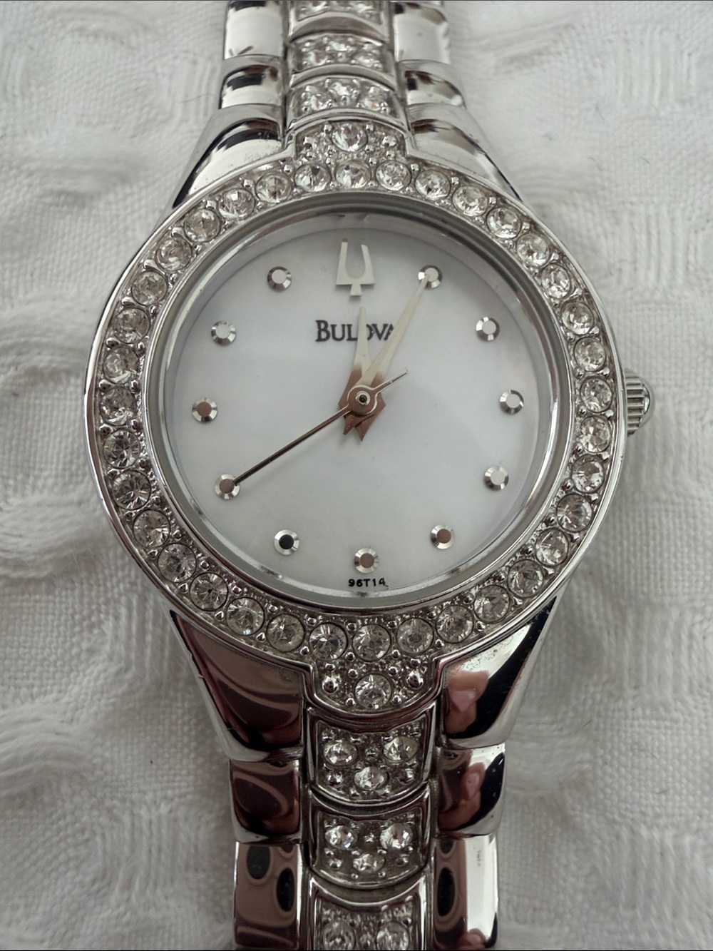 Bulova Silver Crystal-Accented Women's Bracelet Watch with White Dial